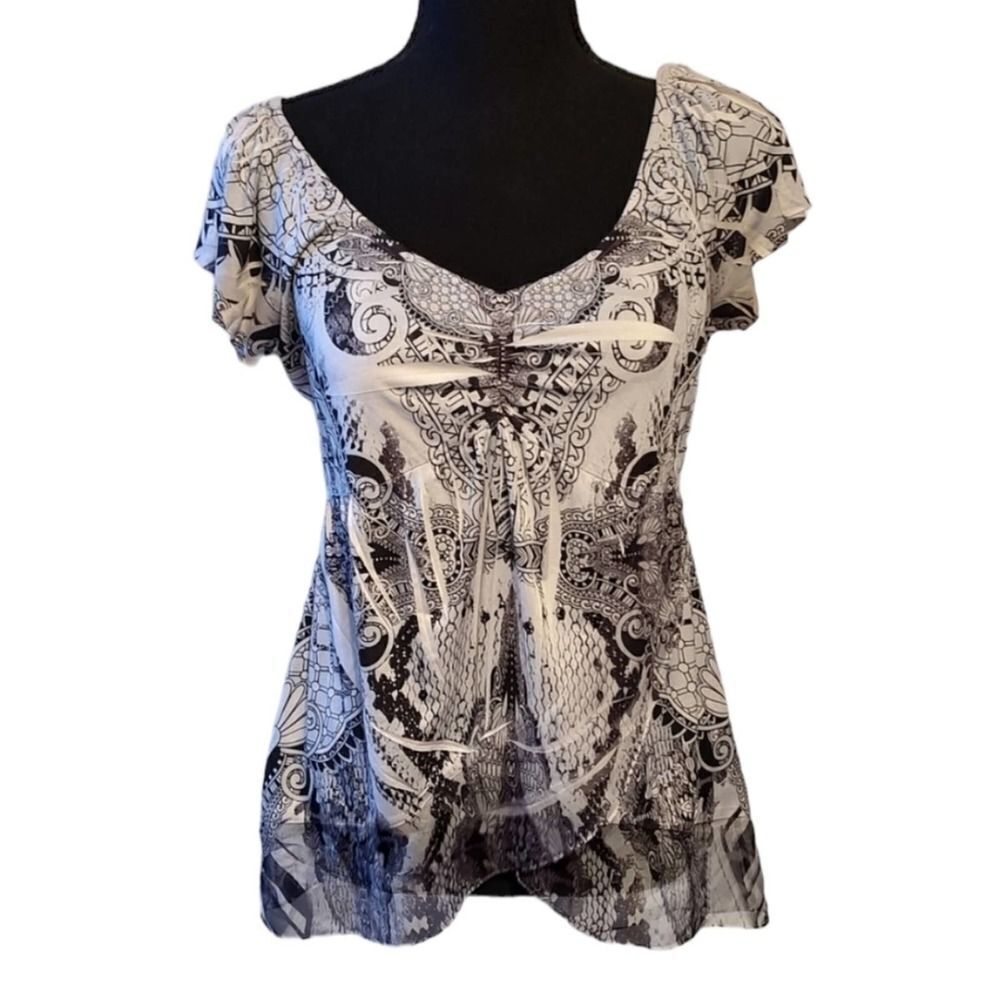 Apt. 9 Black and White Short Sleeve Top Small